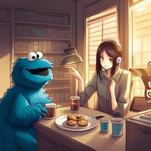 Cookie Monster in Anime Style