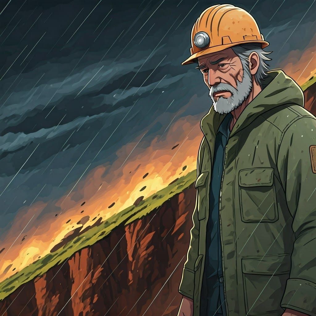 Geologist at Landslide in Anime Style
