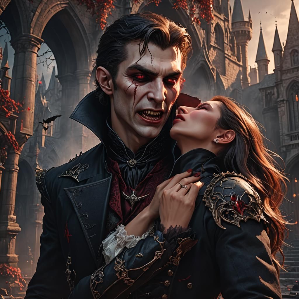 Young Vampire's Bite: Detailed Fantasy Matte Painting