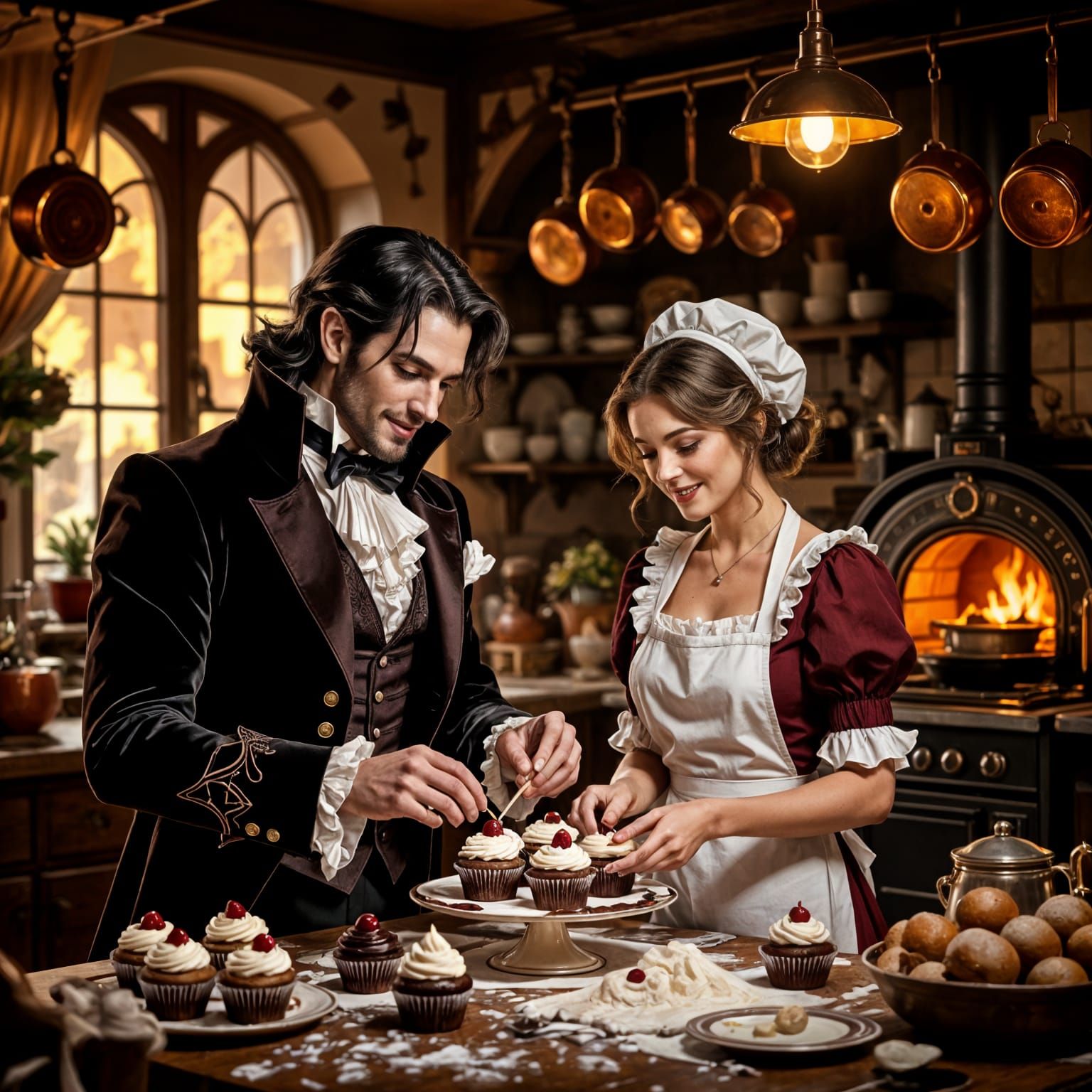 Gothic Vampire and Baker Decorating Cupcakes