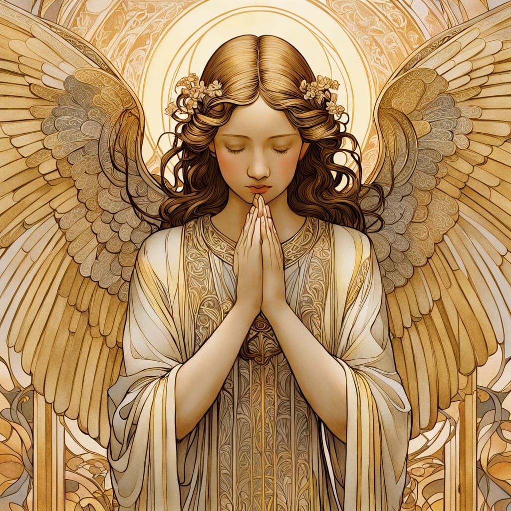 Angel Praying in Art Nouveau Style