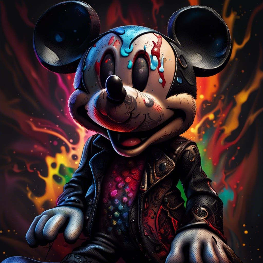 Dark Evil Mickey Mouse Hyperrealistic Splash Art