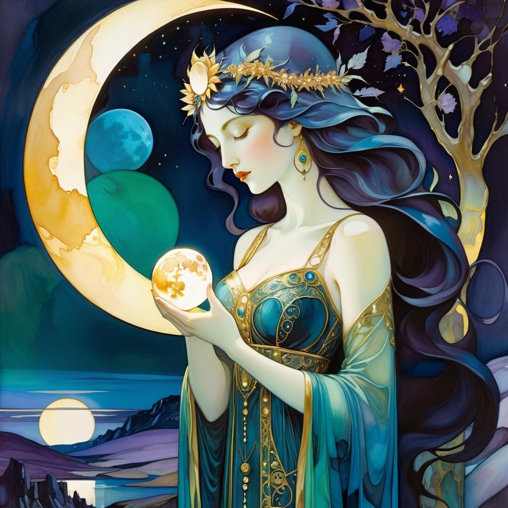 Cel-Shaded Statue in Moonlight Ritual Scene