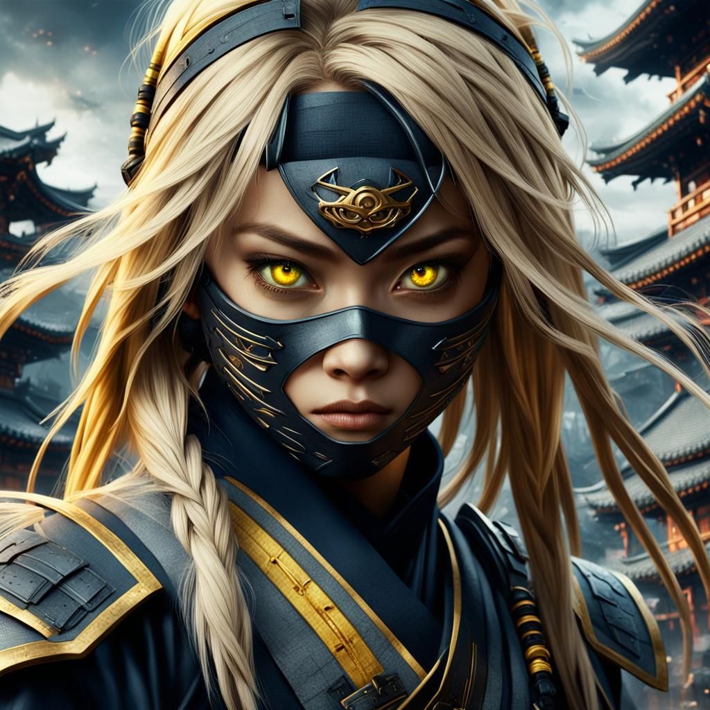Blonde Ninja with Yellow Eyes: Digital Matte Painting
