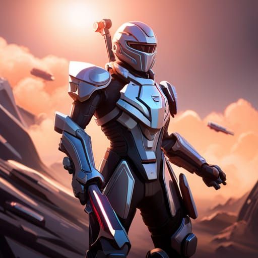 Futuristic Ninja Mecha Warrior in Sci-Fi Battle