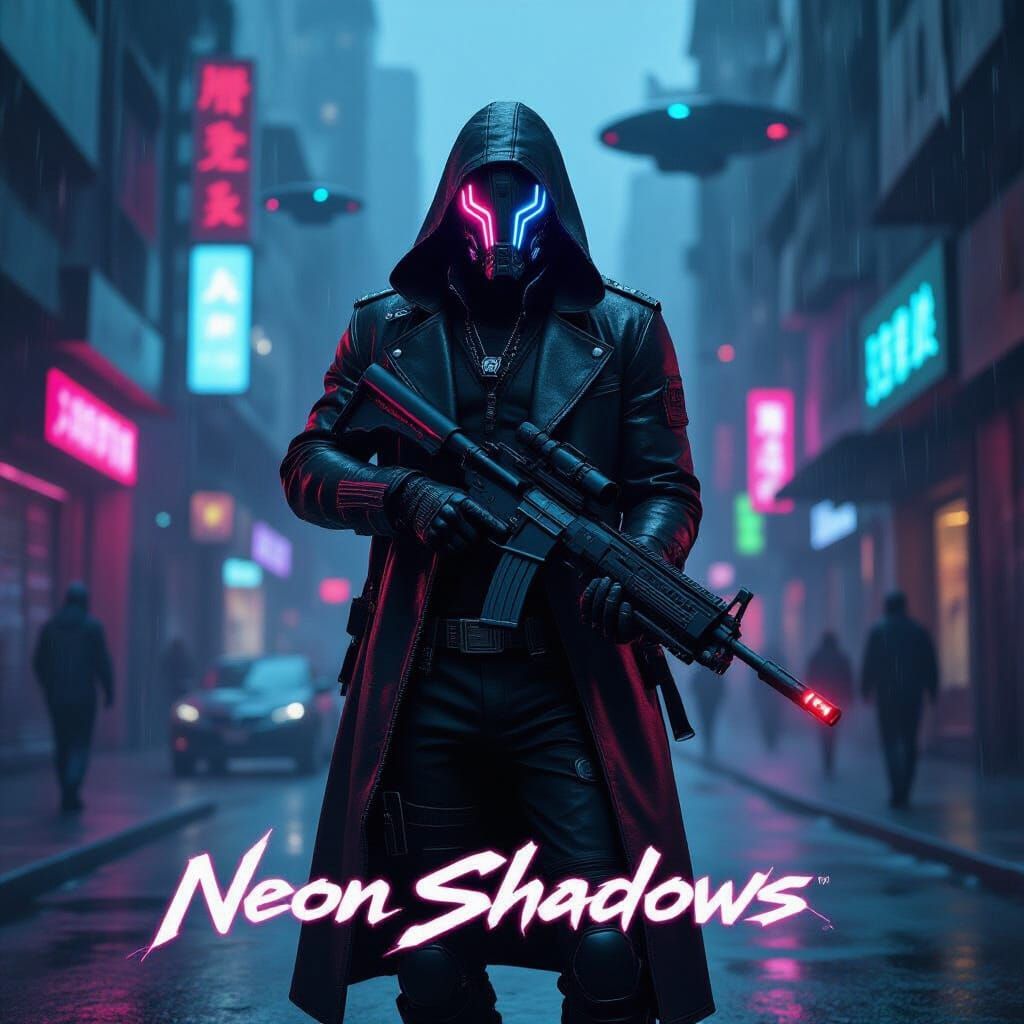 Cyberpunk Mercenary in Neon Alleyway