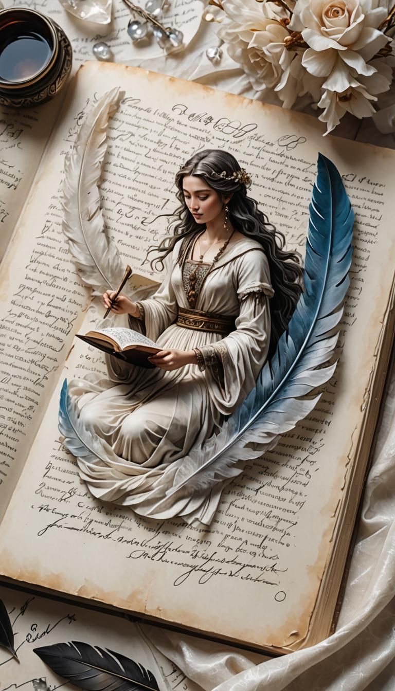 Crystal Goddess Writes Calligraphy on Ancient Paper