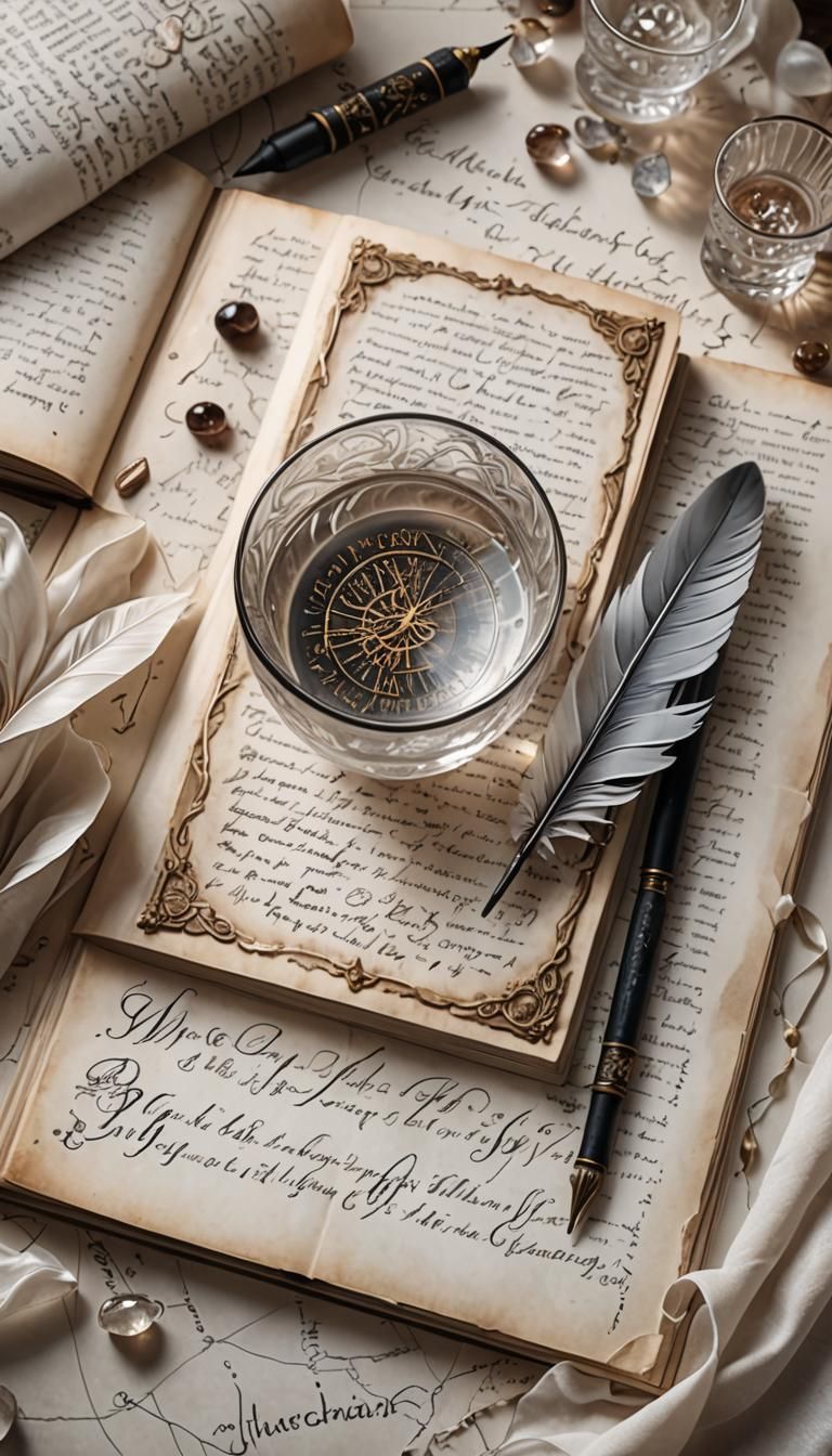 Crystal Goddess Writing Calligraphy in Epic Style