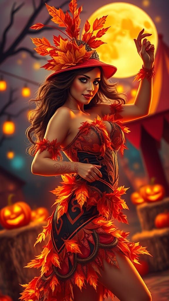 Autumn Showgirl Dances Under Harvest Moon