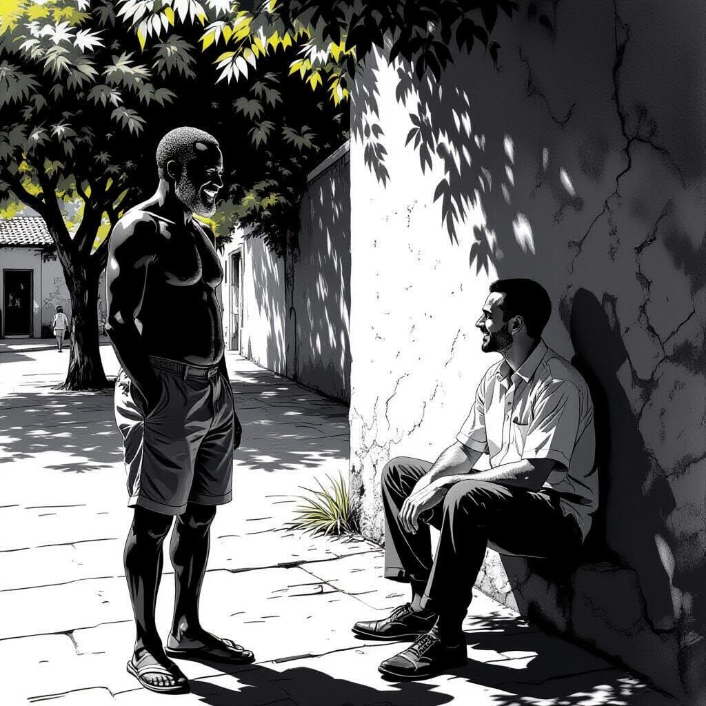 Monochrome Manga: Joyful Man in Sun vs. Man in Shadow