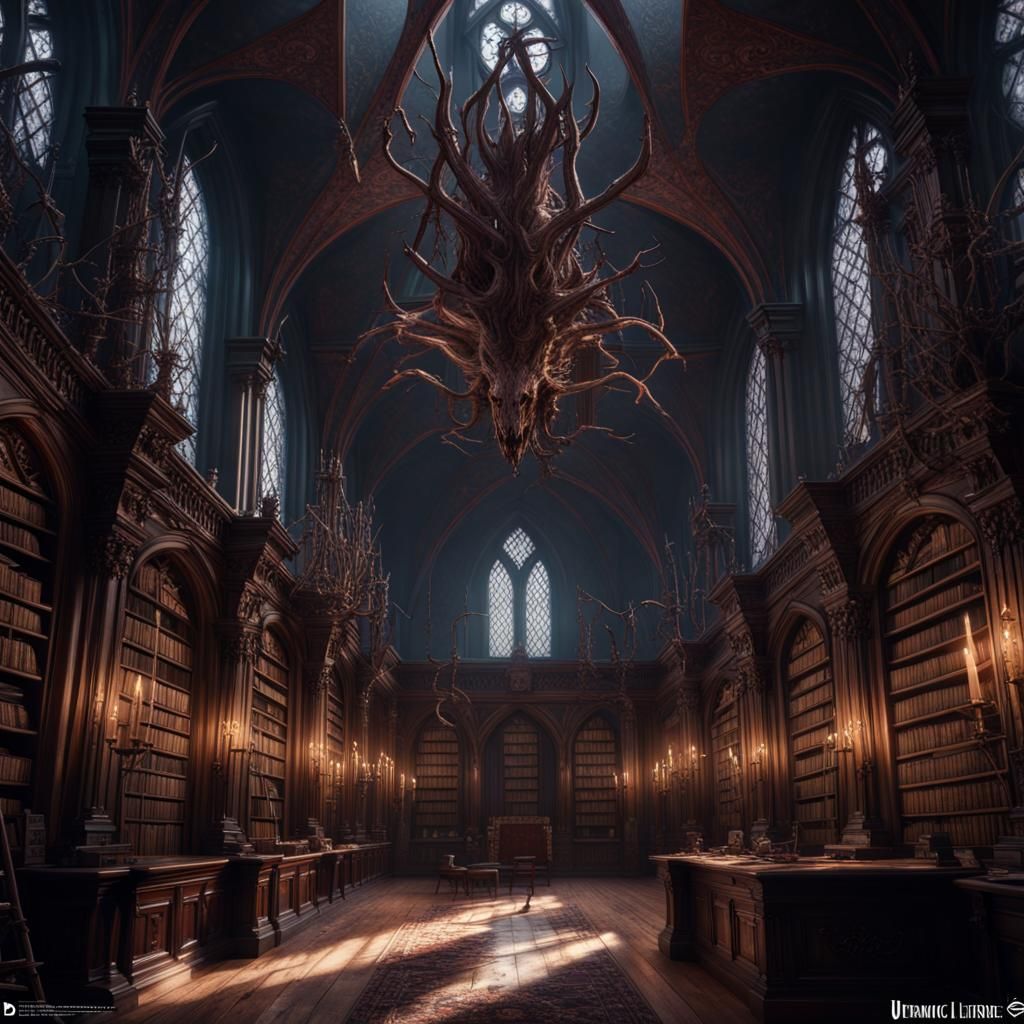 Demonic Gothic Library in Detailed Matte Painting