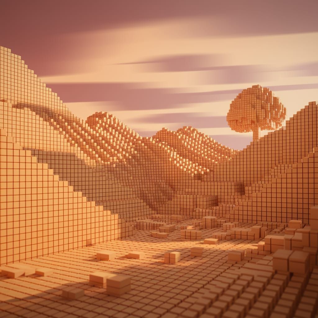 Surreal Geometric Wonderland in Warm Golden Light