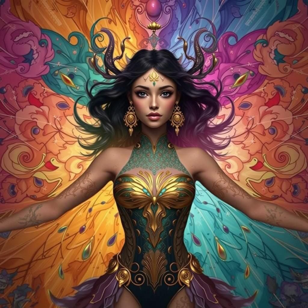 Fantasy Dragon Woman in Abstract Fauvism Style