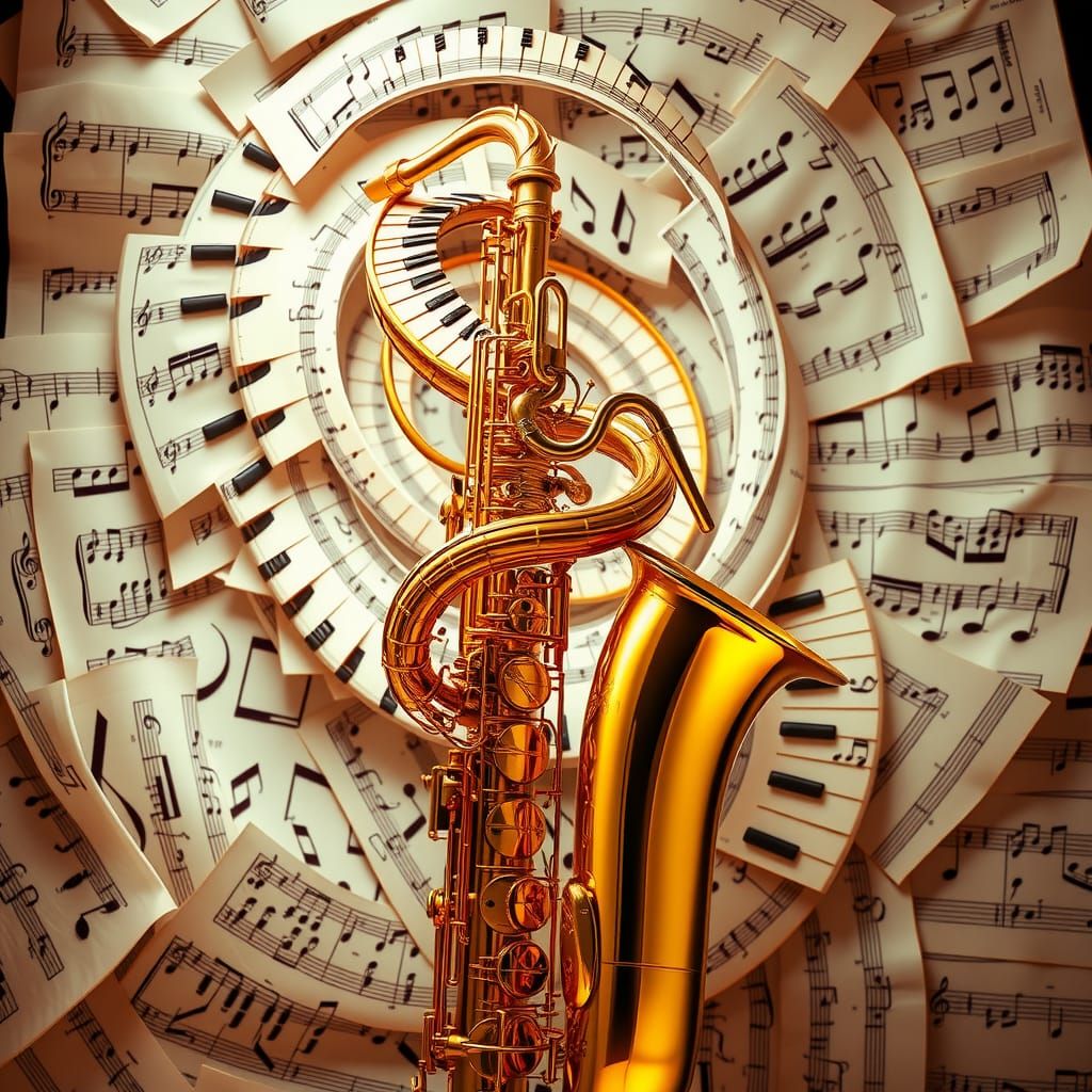 Saxophone with Piano Keyboard in Splash Art Style