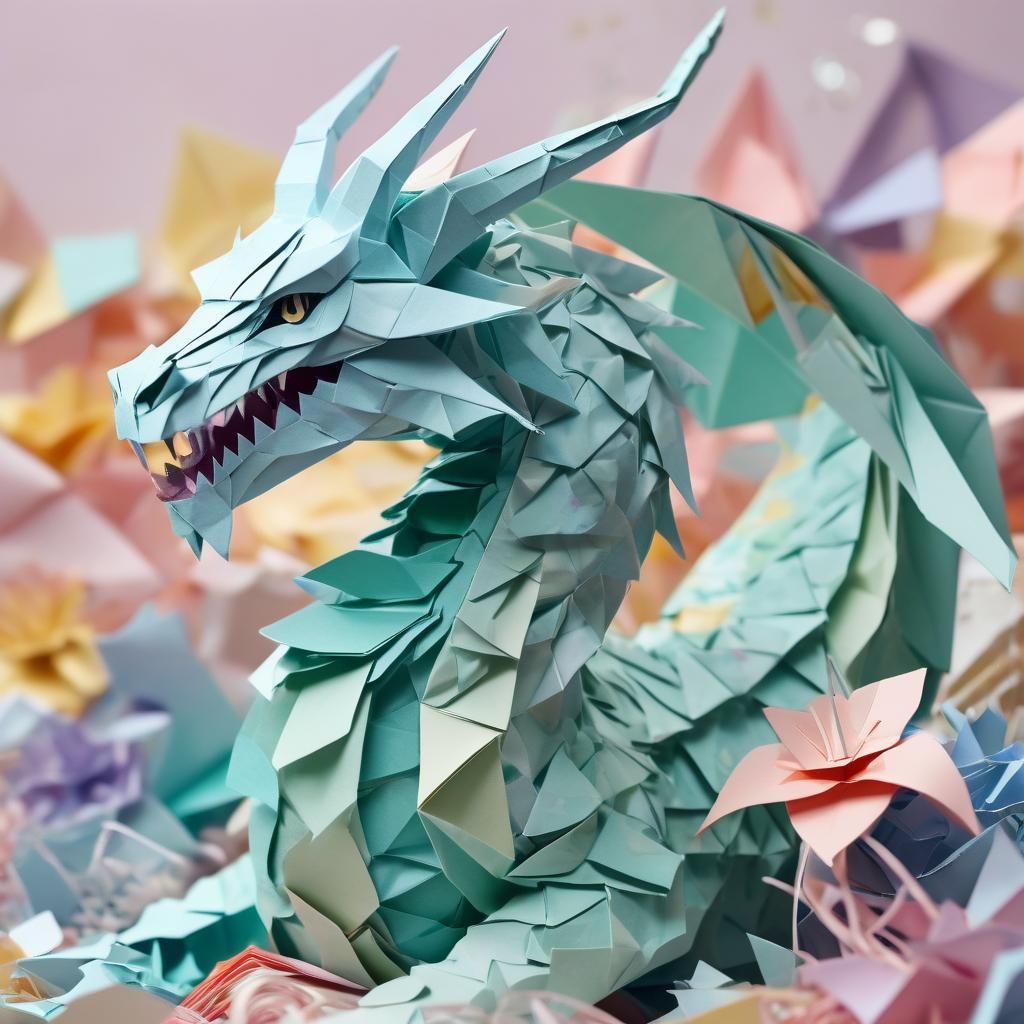 Origami Dragon Papercraft Art in Pastel Colors