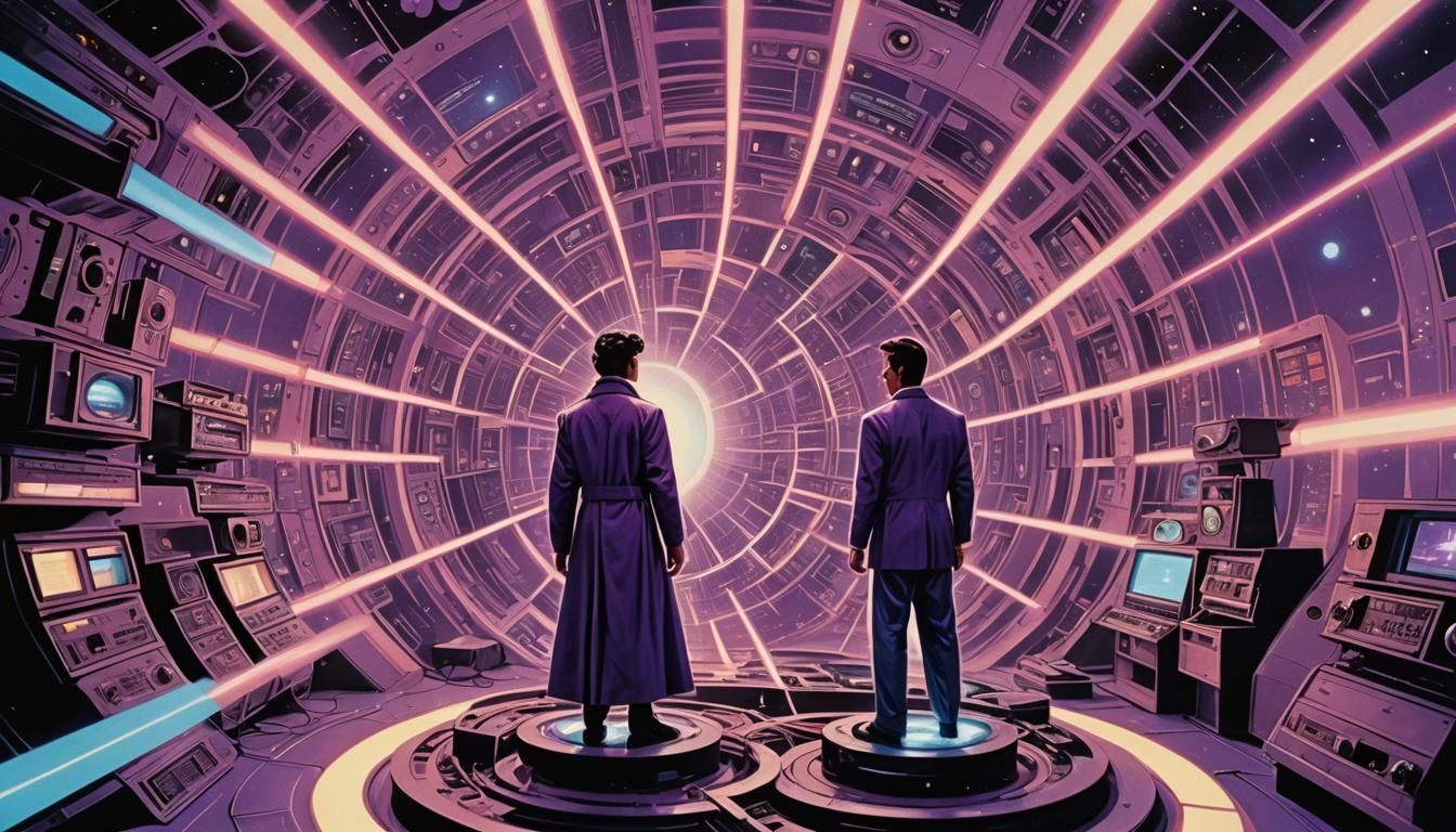 Cosmic Being in Retro Sci-Fi Vortex