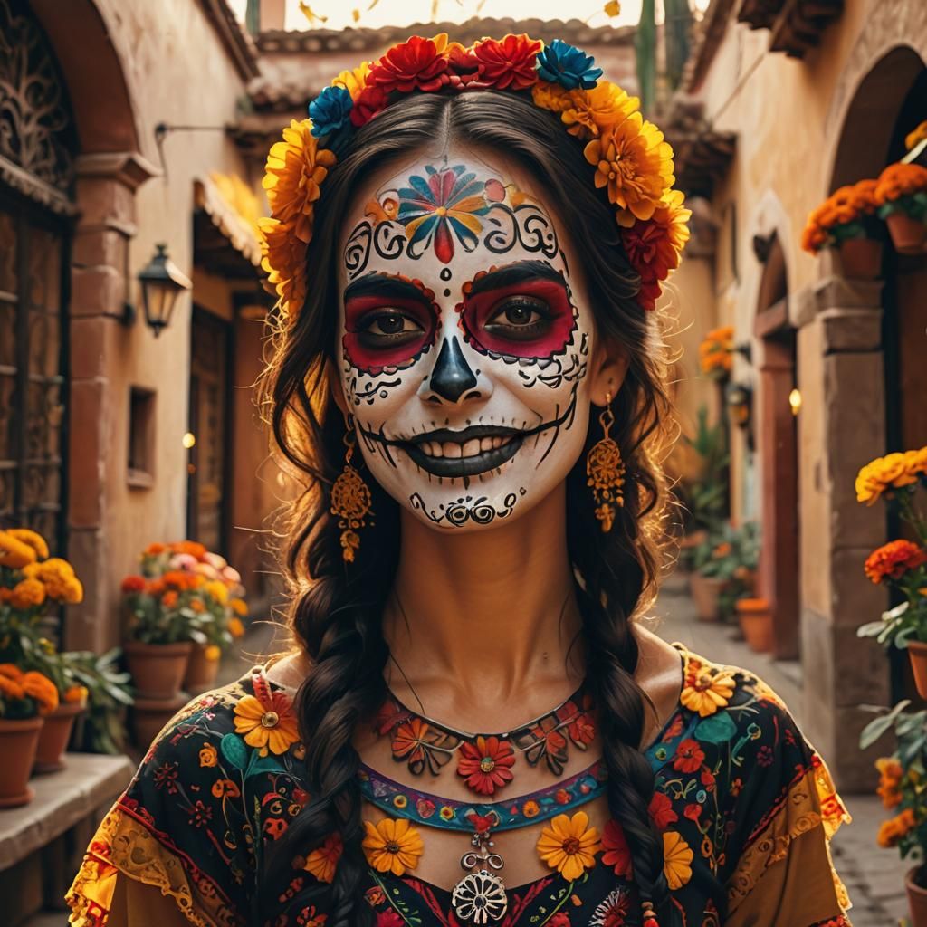 Spanish Woman with Día de los Muertos Face Paint