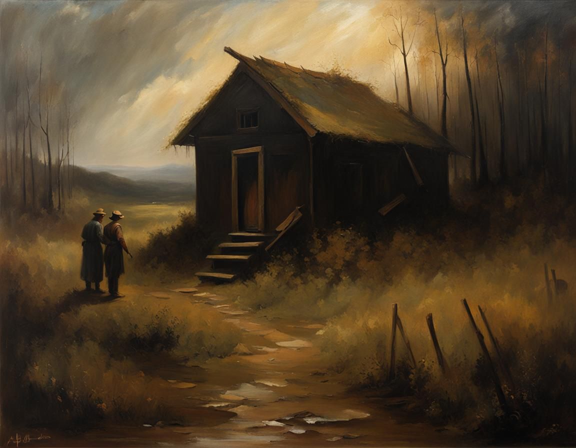 Melancholic Old Man in Forest, Oil Painting