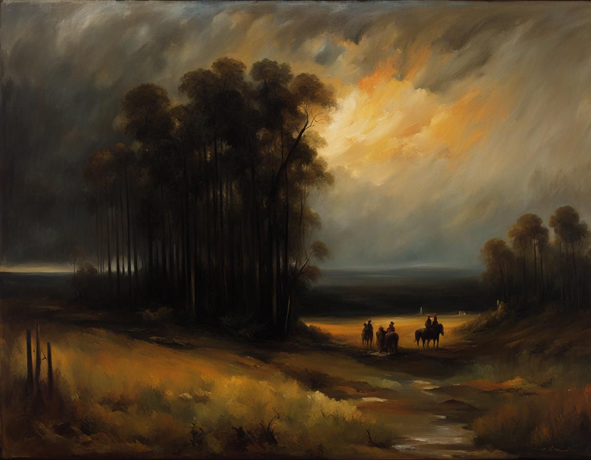 Melancholic Old Man in Forest, Oil Painting