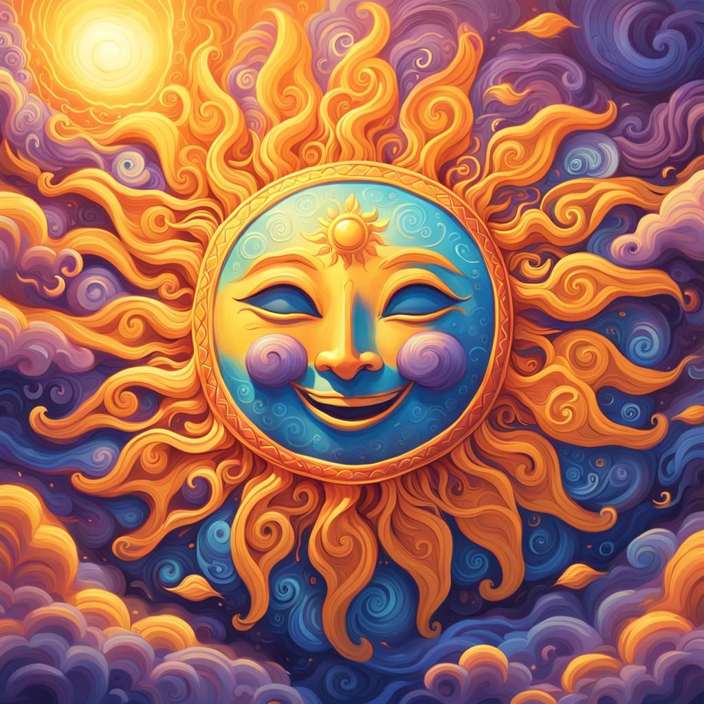 Smiling Sun Fantasy Concept Art in Dreamlike Style