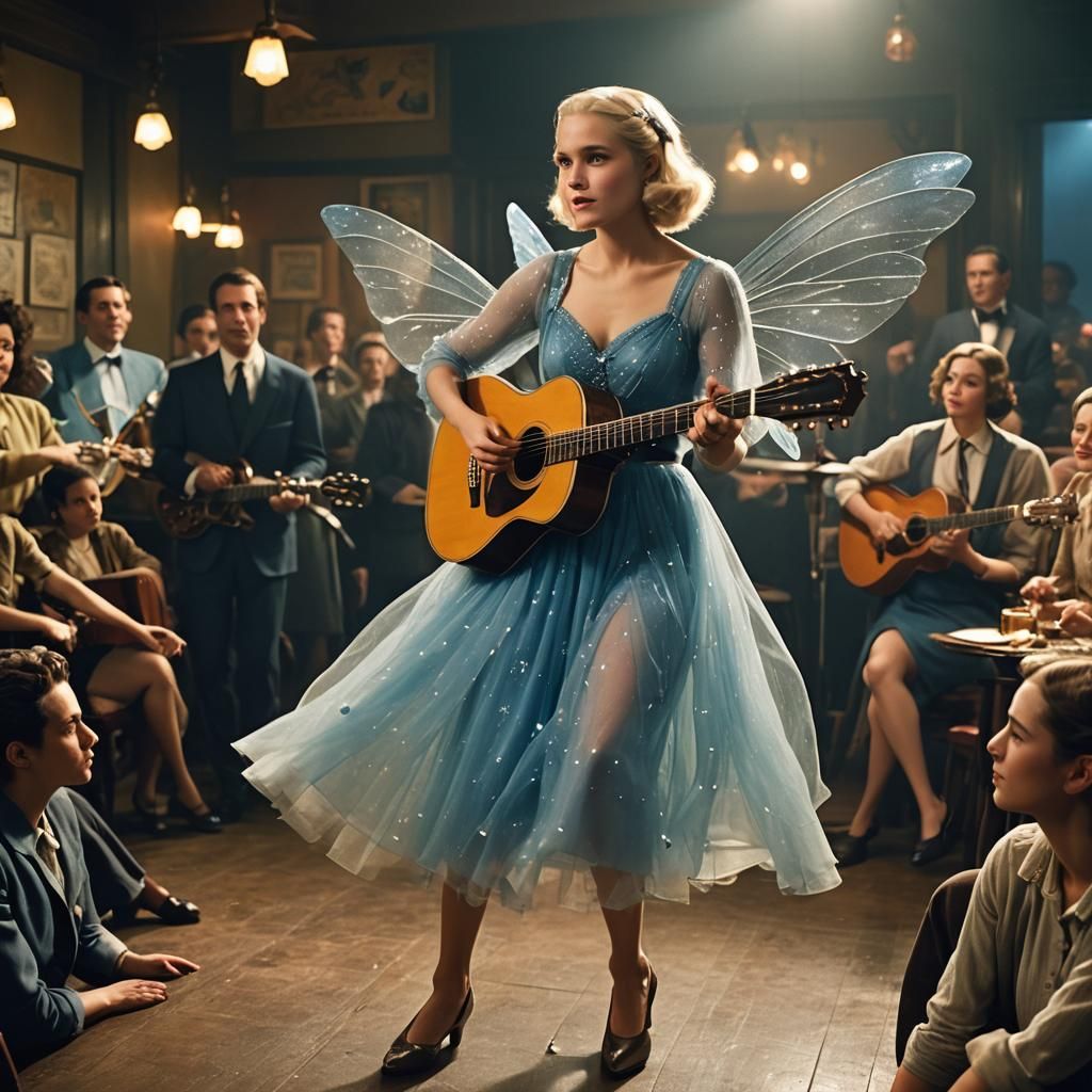 Blue Fairy Plays Guitar in Jazz Club