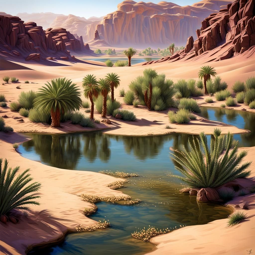 Cartoon Desert Oasis Scene