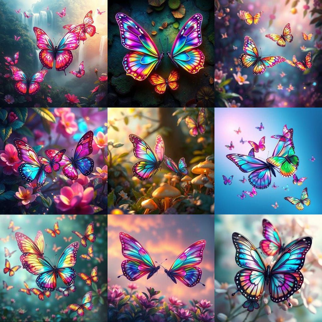 Vibrant Rainbow Butterflies in Enchanted Landscapes