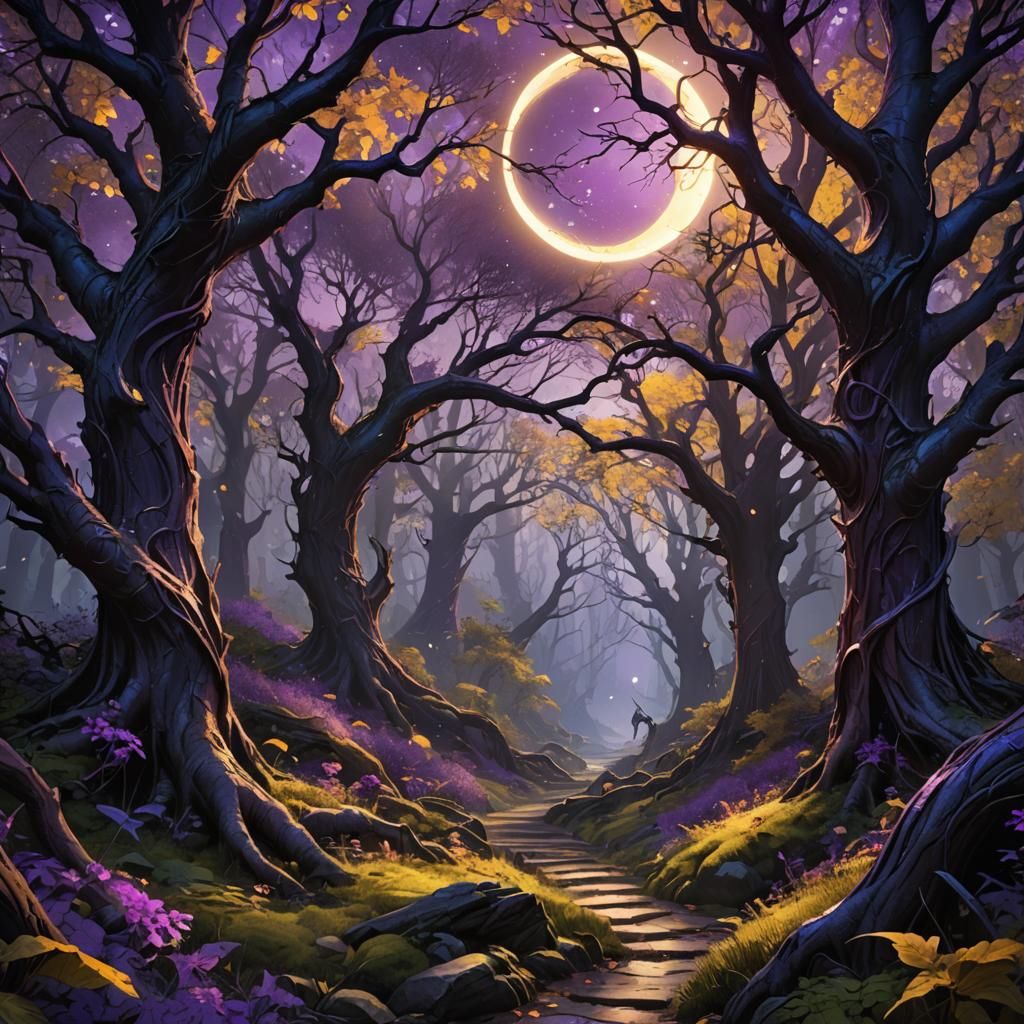Mystical Moonlit Forest Concept Art in Dark Fantasy Style
