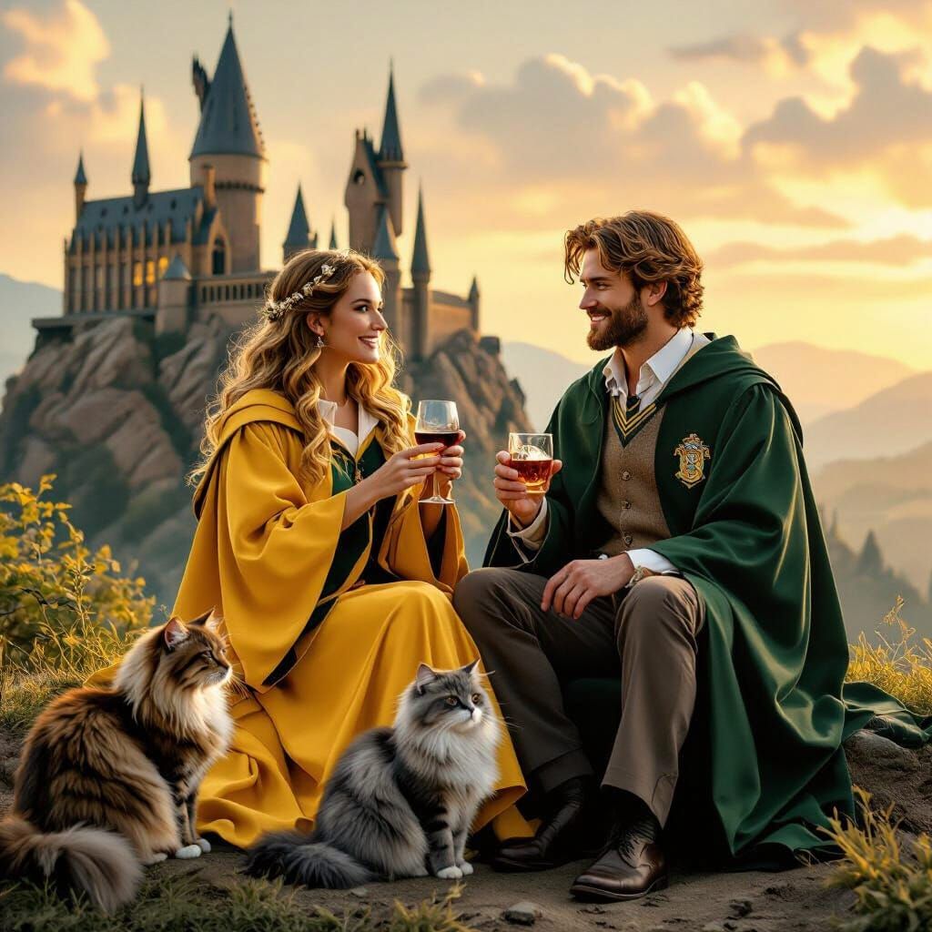 Romantic Hogwarts Scene in Whimsical Style