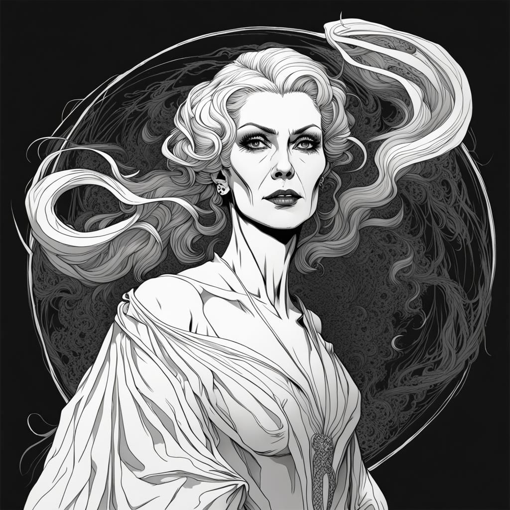 Mature Vampire Lady in Topographical Line Art