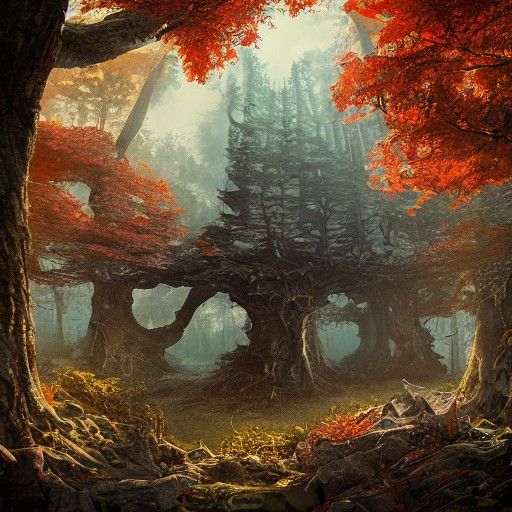 Autumn Oak in Pagan Forest: Matte Painting