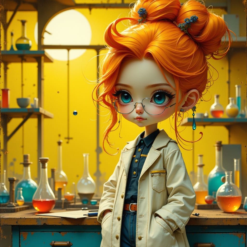 Whimsical Teen Girl in Futuristic Lab