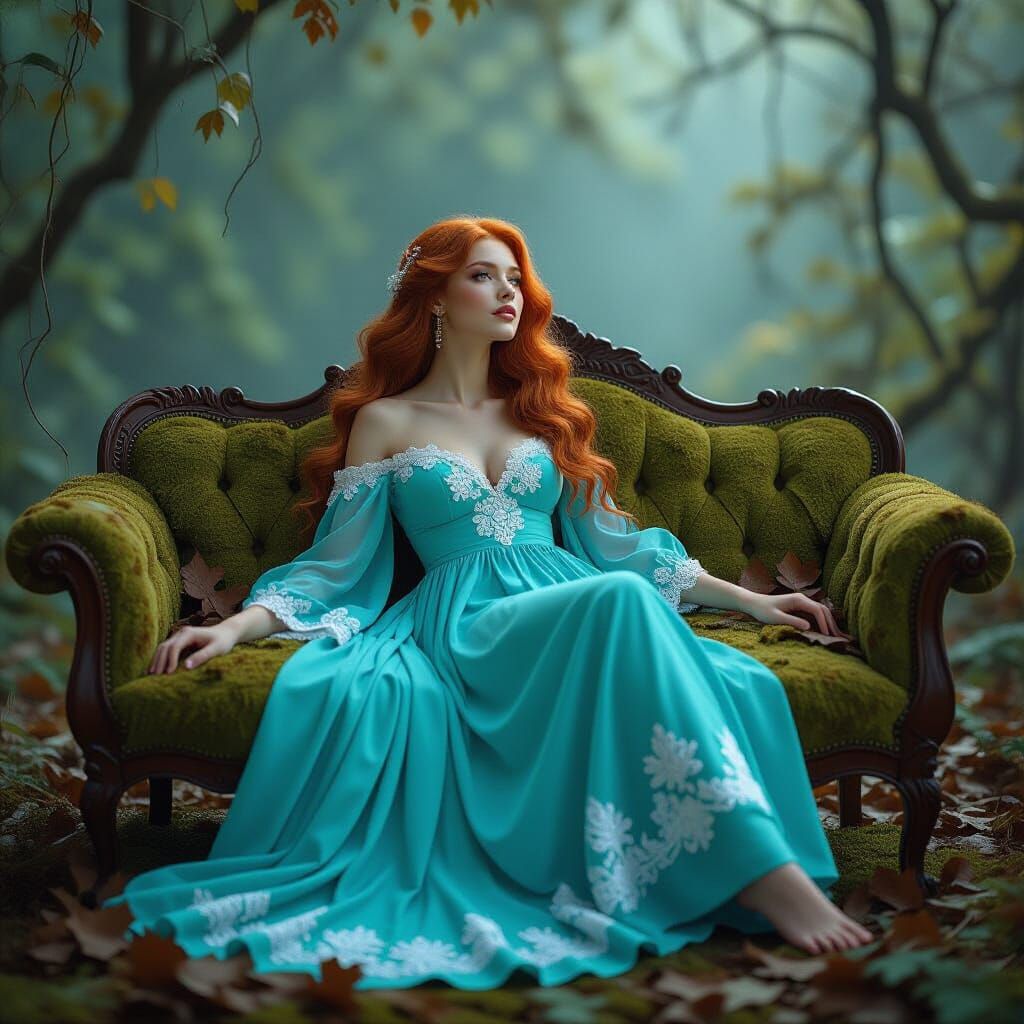 Redhead Woman in Dreamy Abandoned Landscape