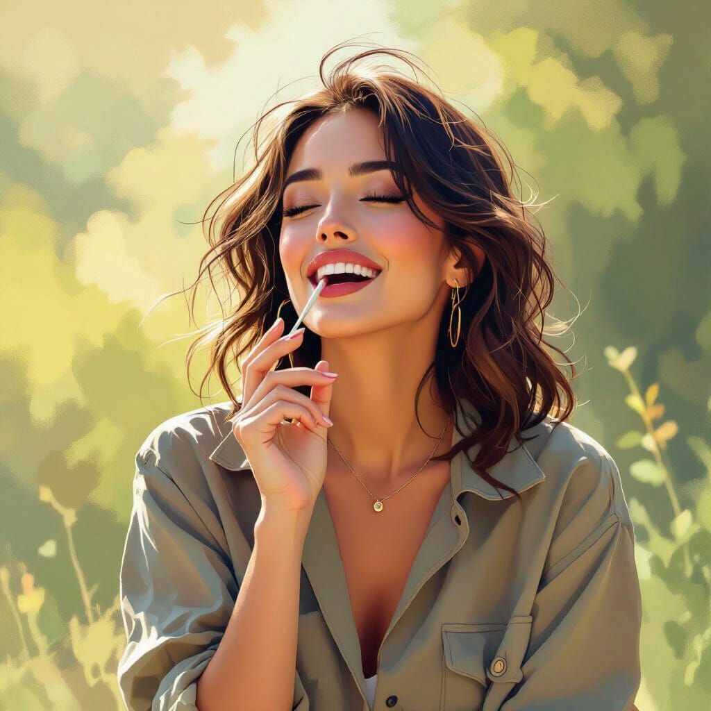 Actress Whistling in Vibrant Art Nouveau Style