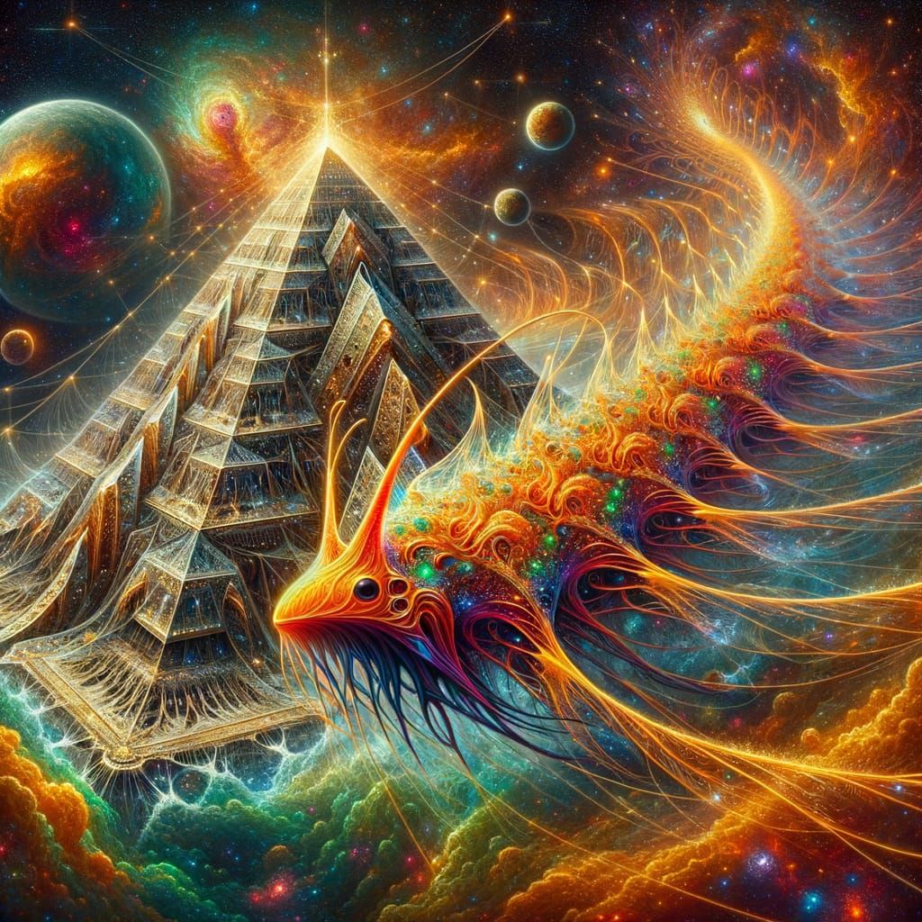 Surreal Cosmic Scene in Vibrant Sci-Fi Fantasy Style