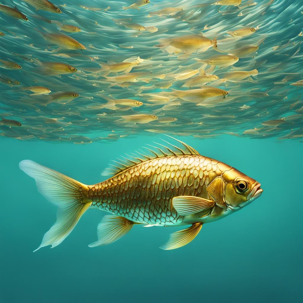 Gilded Fish Swimming in Aqua Water