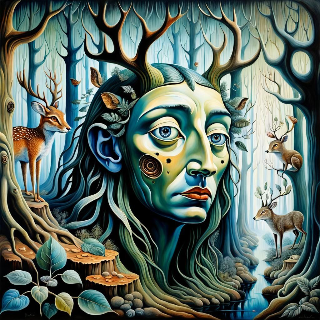 Surreal Woodland Creatures in Dreamlike Forest