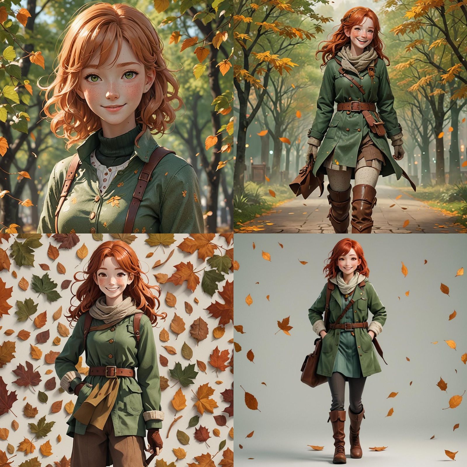 Smiling Redhead in Autumn Outfit: 3D Anime Art
