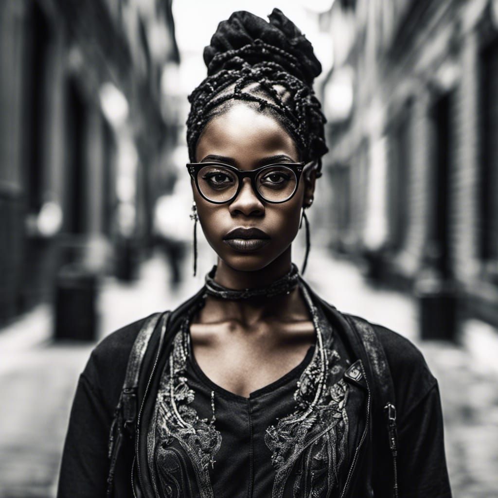Beautiful Goth Girl Portrait with Glasses