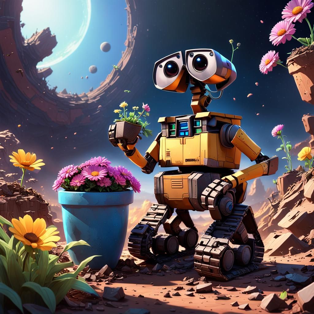 WALL-E on Devastated Planet in 3D Anime Style