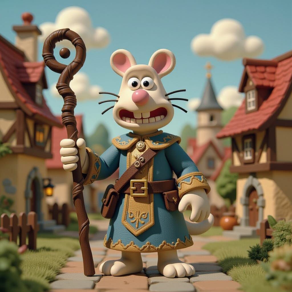Claymation Cat Cleric in Medieval Village