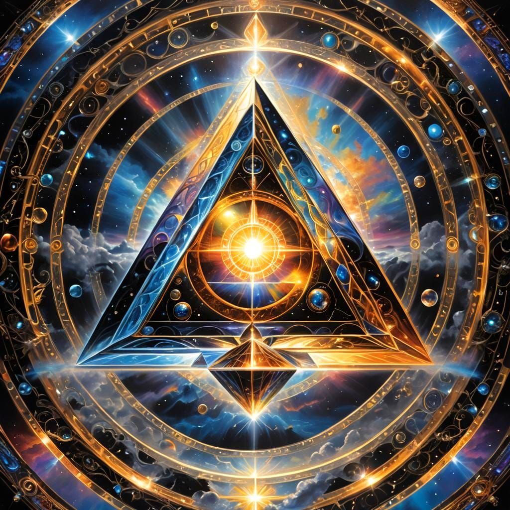 Opalescent Tesseract Pyramid on Floating Cloud