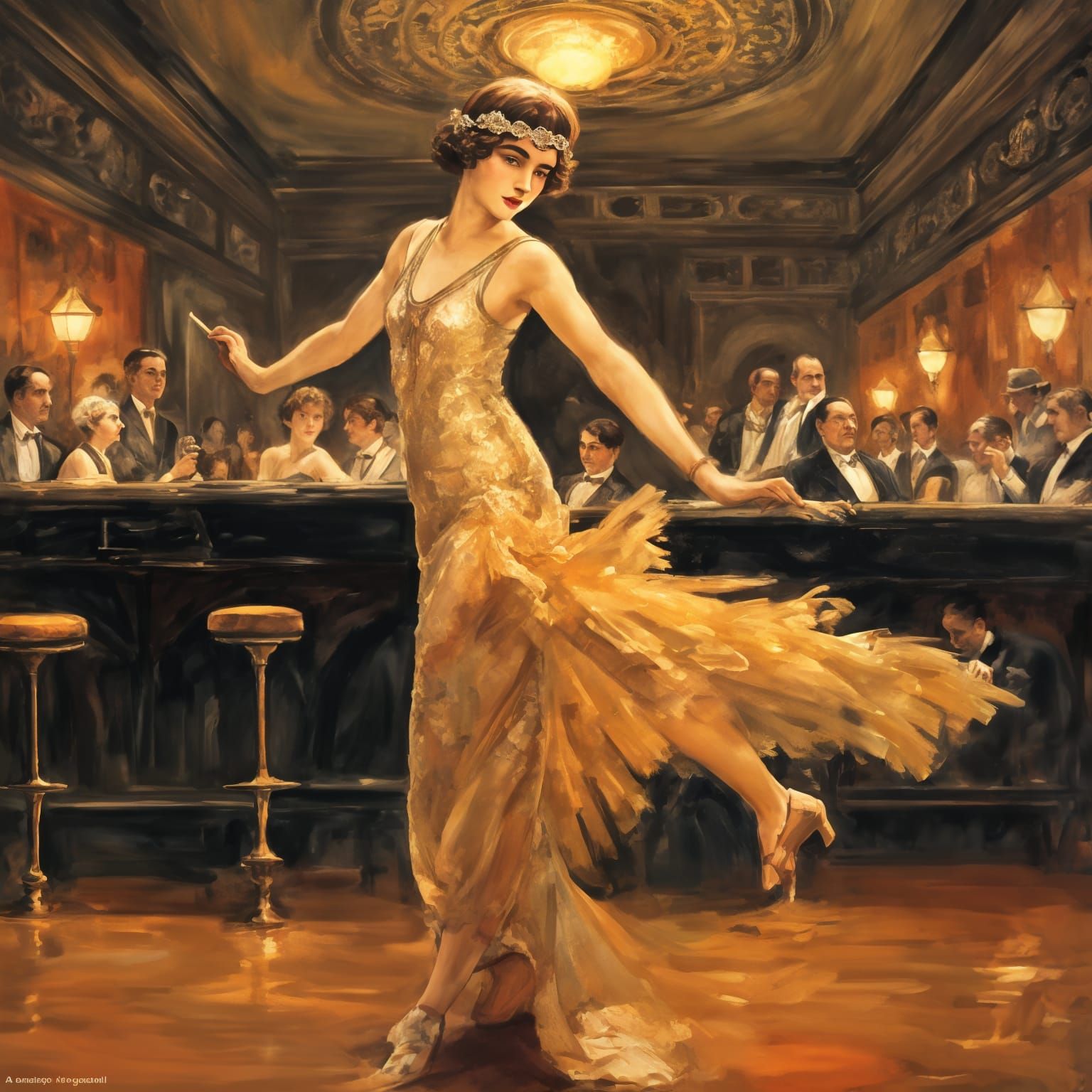Flapper Dances in Speakeasy in Art Deco Style