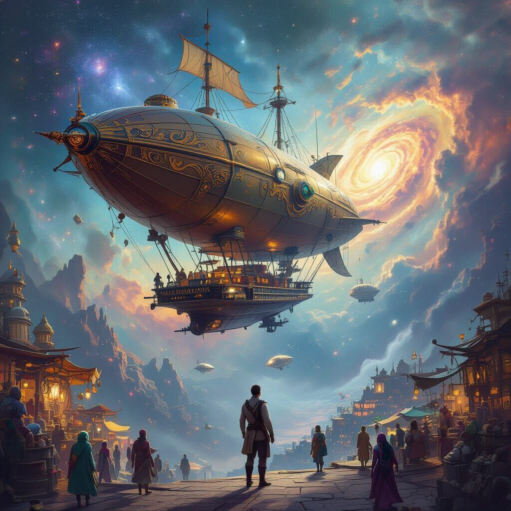 Intergalactic Airship Navigator in Nebula Dreamscape