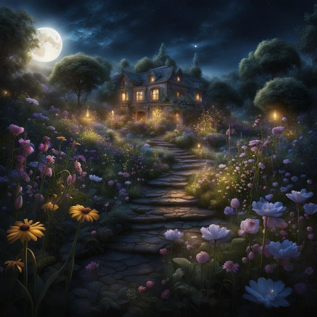 Moonlit Fairy Garden: A Digital Matte Painting