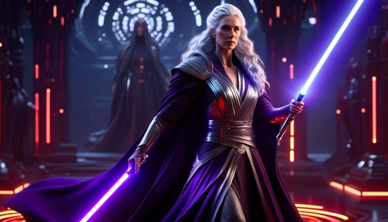 Sith Lord Wielding a Lightsaber in Hyperrealism