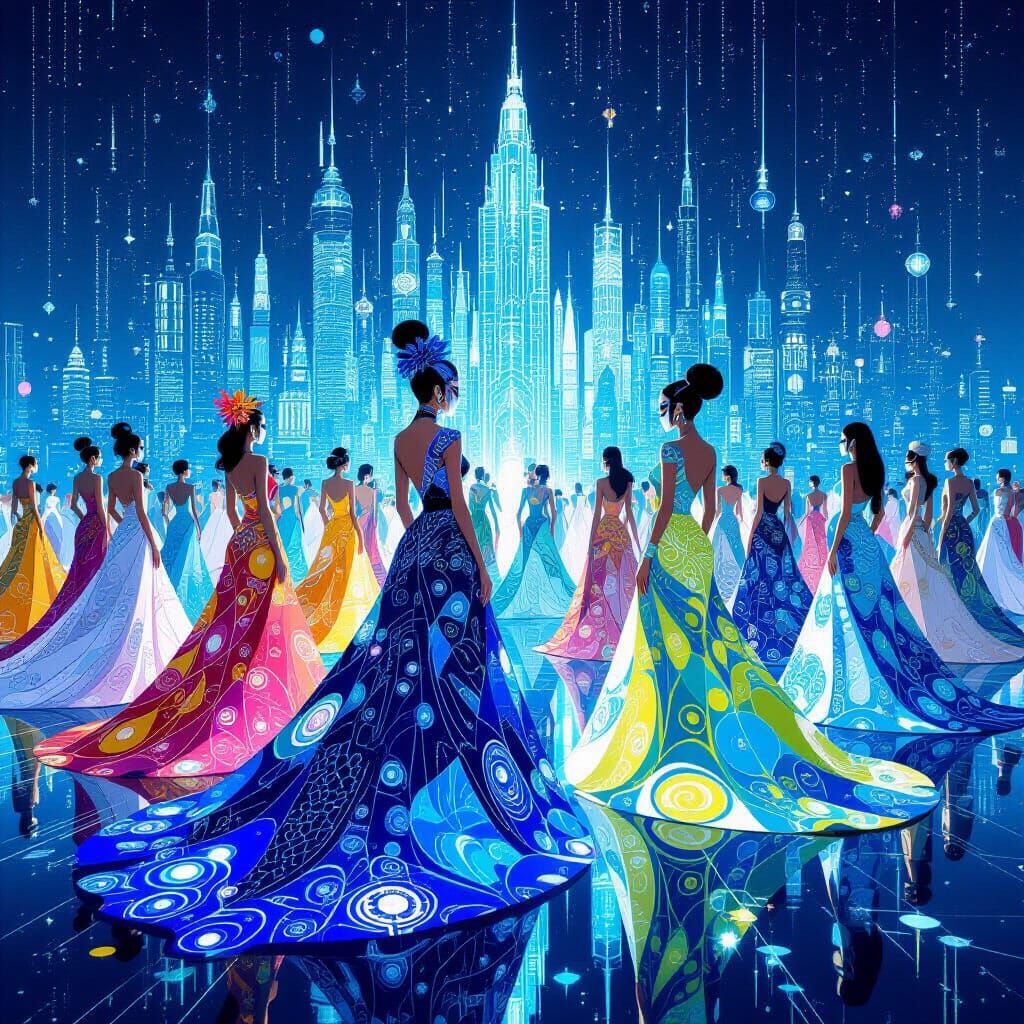 AI Women in Water Drop Gowns Celebrate Biodiversity