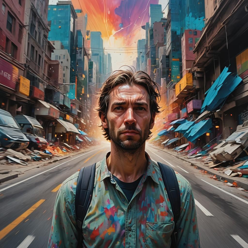 Disbelieving Traveler on a Surreal Road