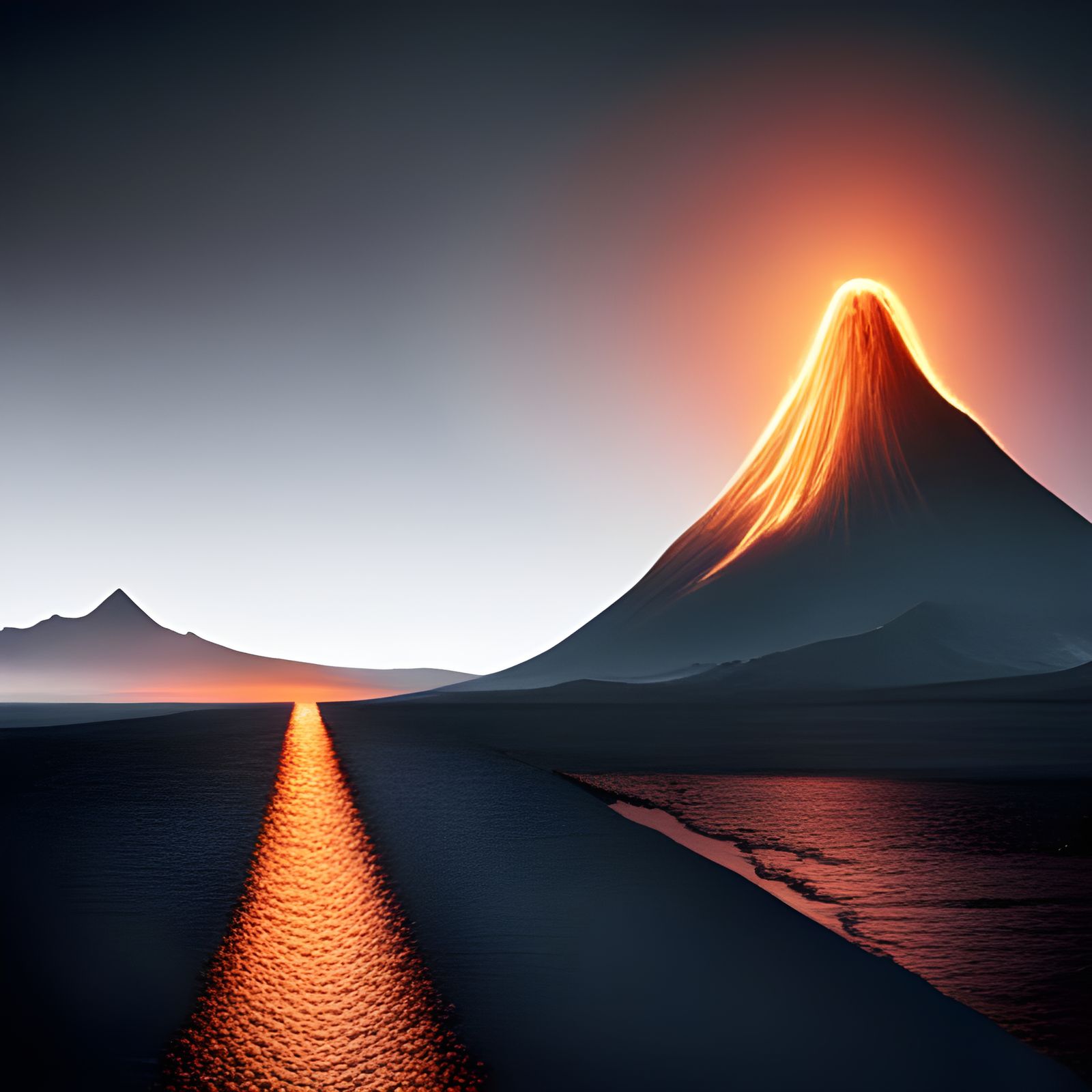 Volcanic Island Eruption Under Starry Night
