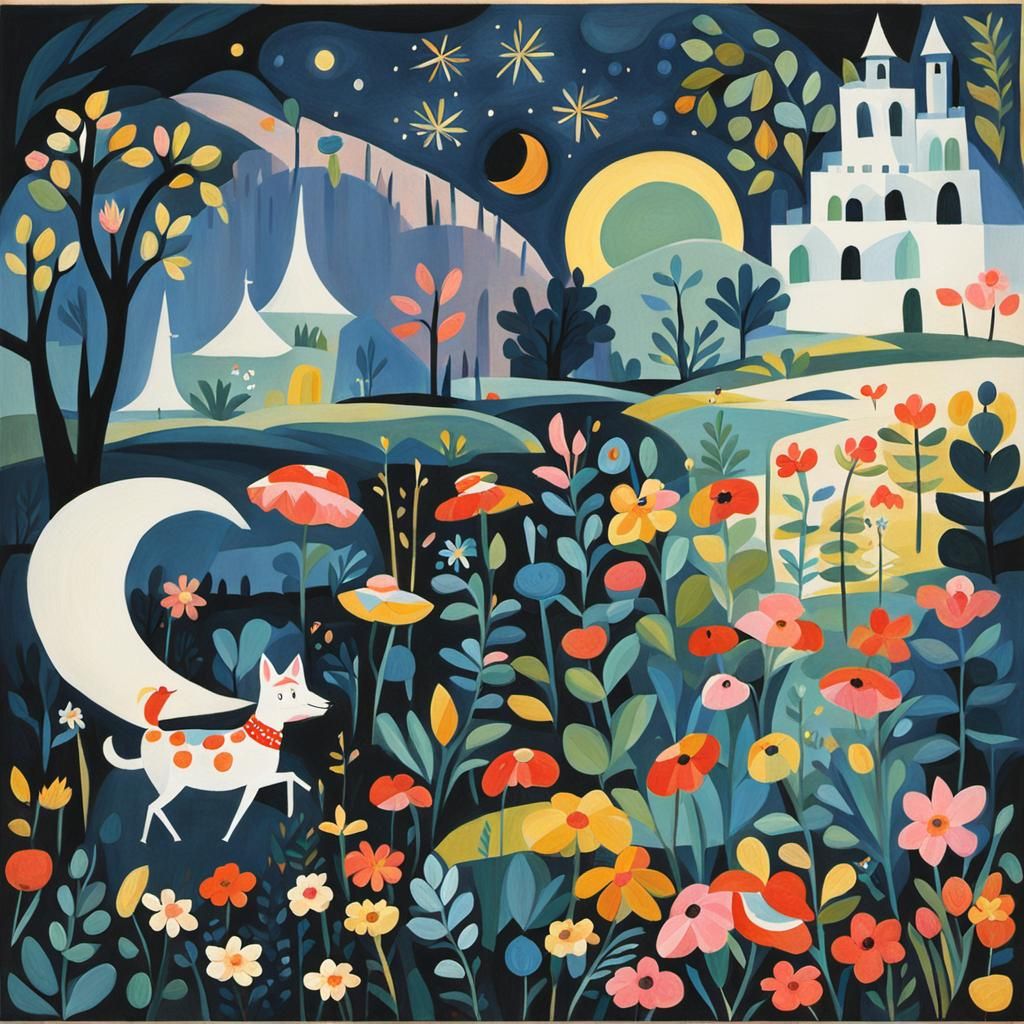 Detailed Gouache Painting in Mary Blair Style